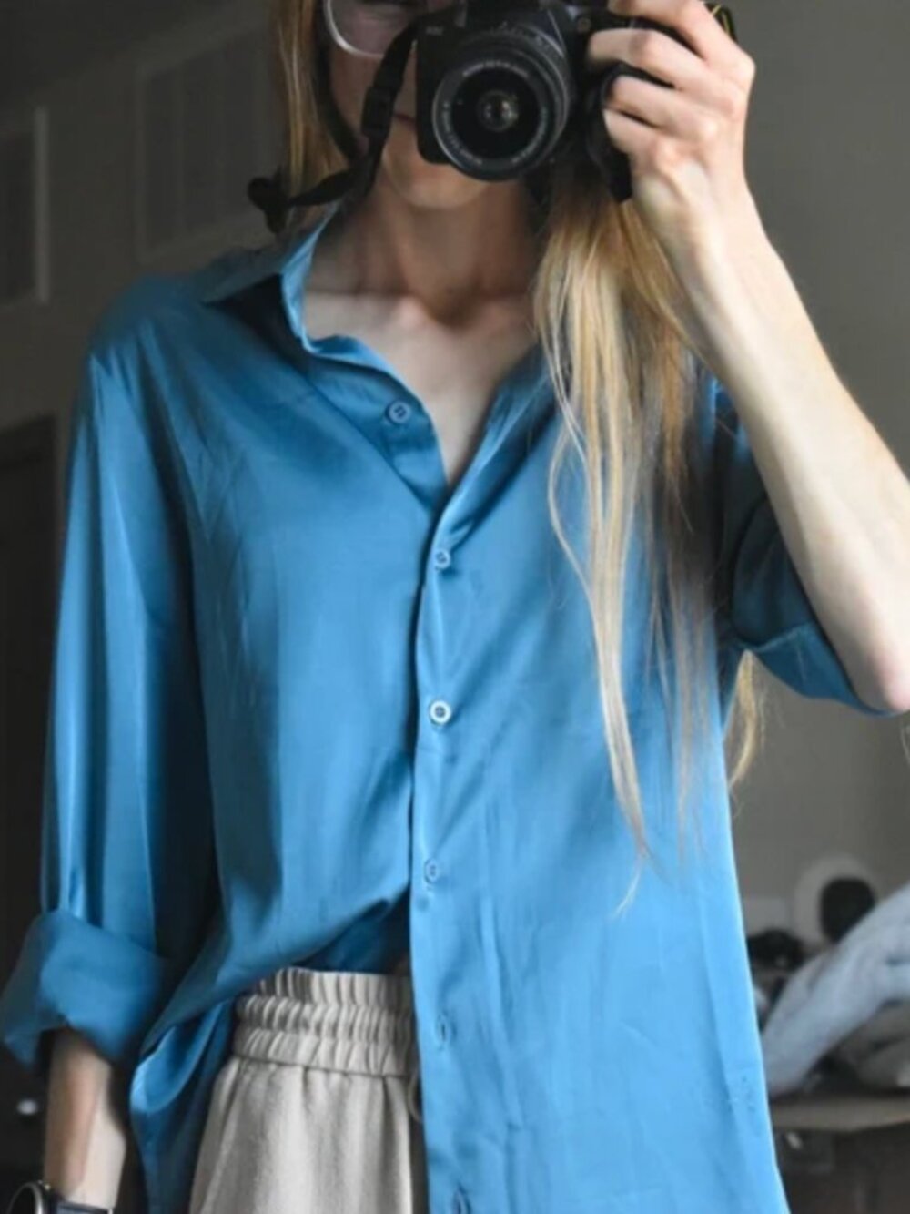 Dressy Long-Sleeve Satin Blouse